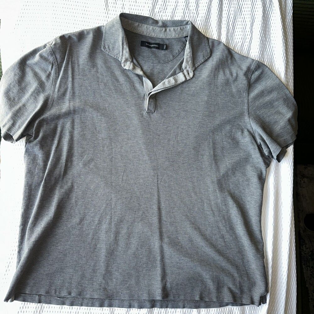 Ermenegildo Zegna Polo Shirt Mens 3XL 100% Linen Short Sleeve Blue Gray Preppy